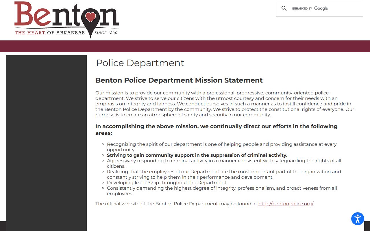 Benton Police Department page for Benton jail mugshots and arrest records