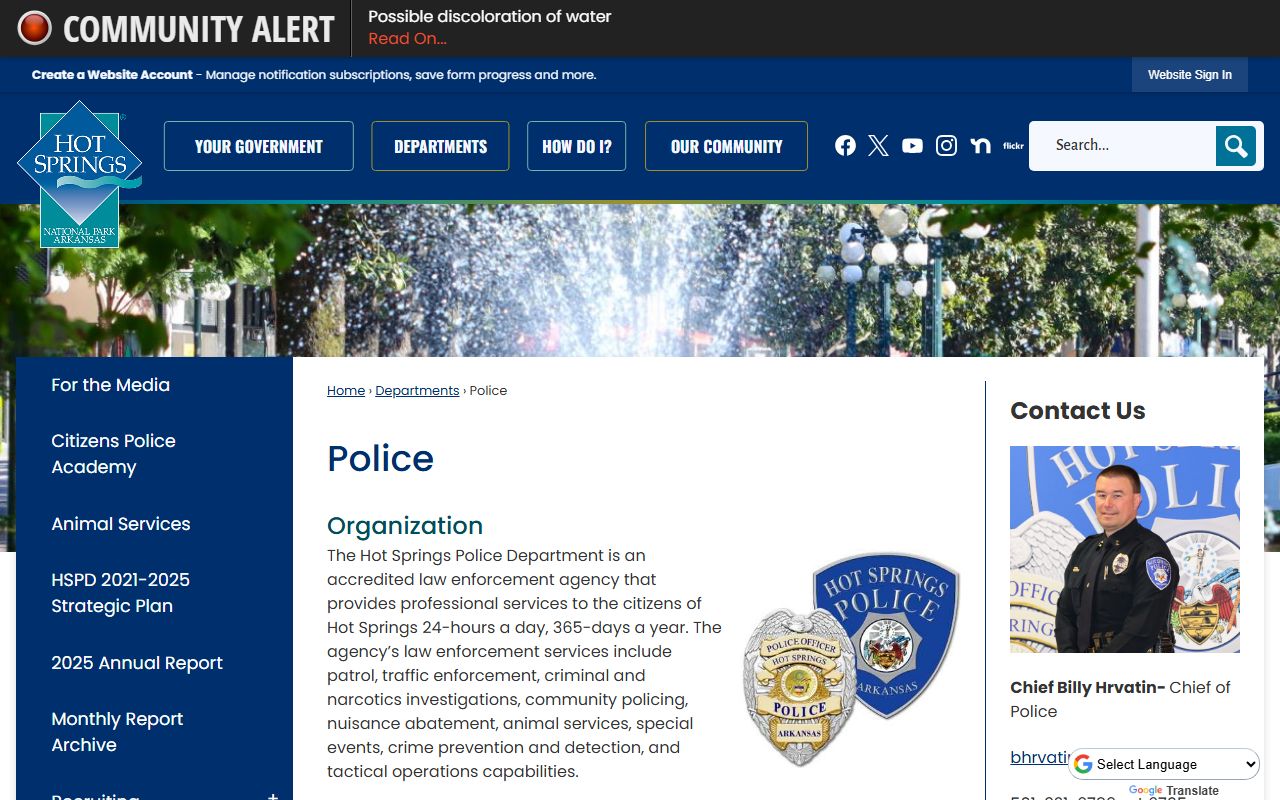 Hot Springs Police Department website for Hot Springs jail mugshots