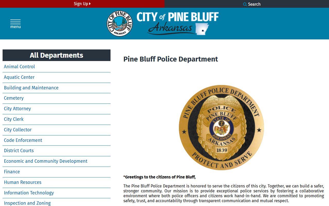 Pine Bluff Police Department website for Pine Bluff jail mugshots