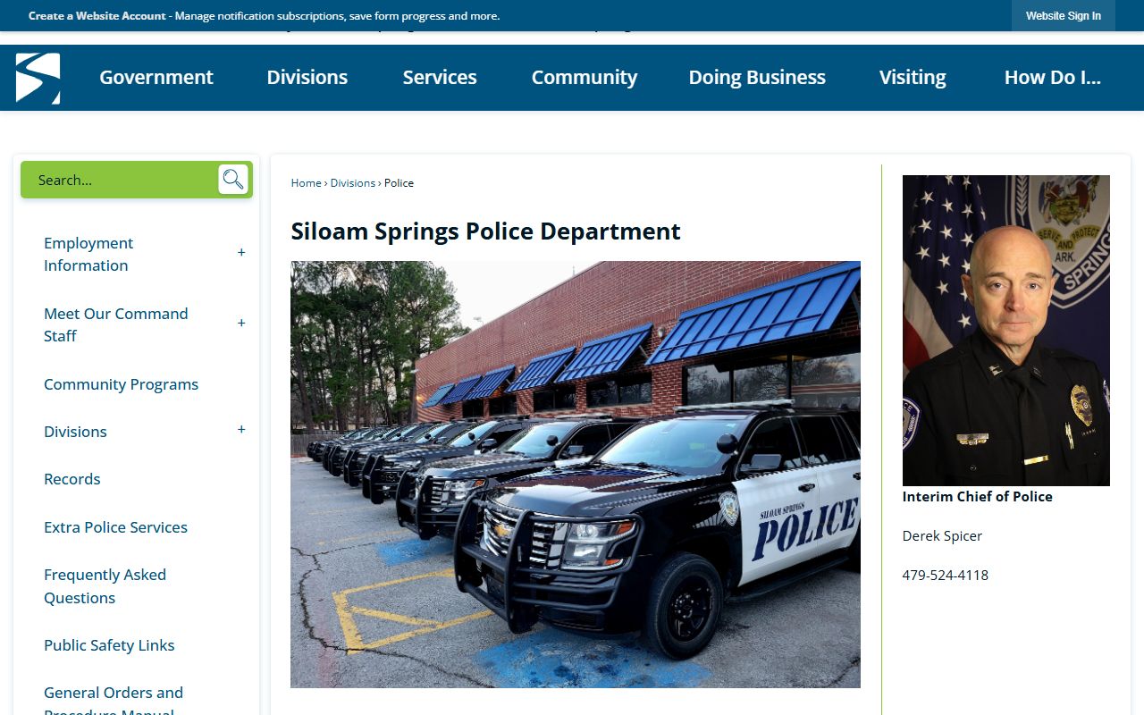 Siloam Springs Police Department page for Siloam Springs jail mugshots and arrest records