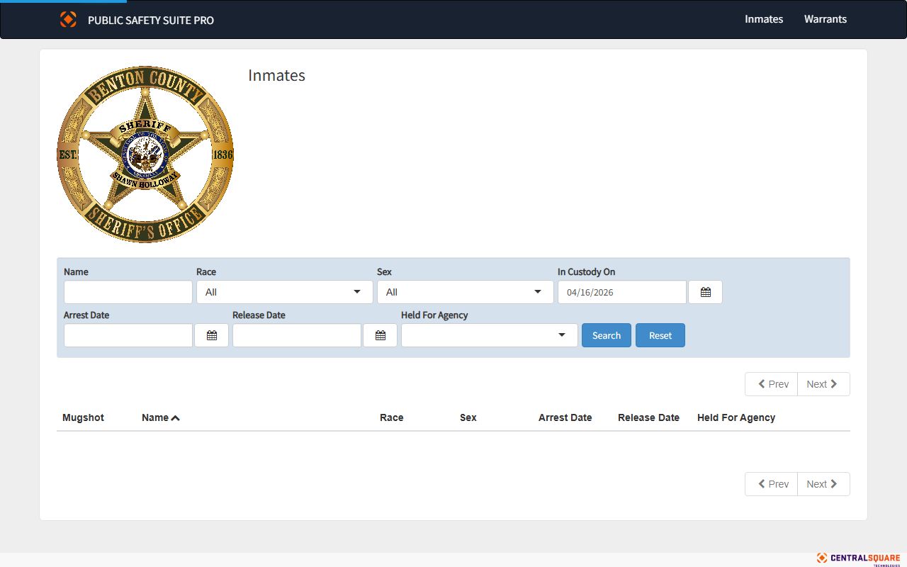 Benton County inmate roster with jail mugshots and booking data