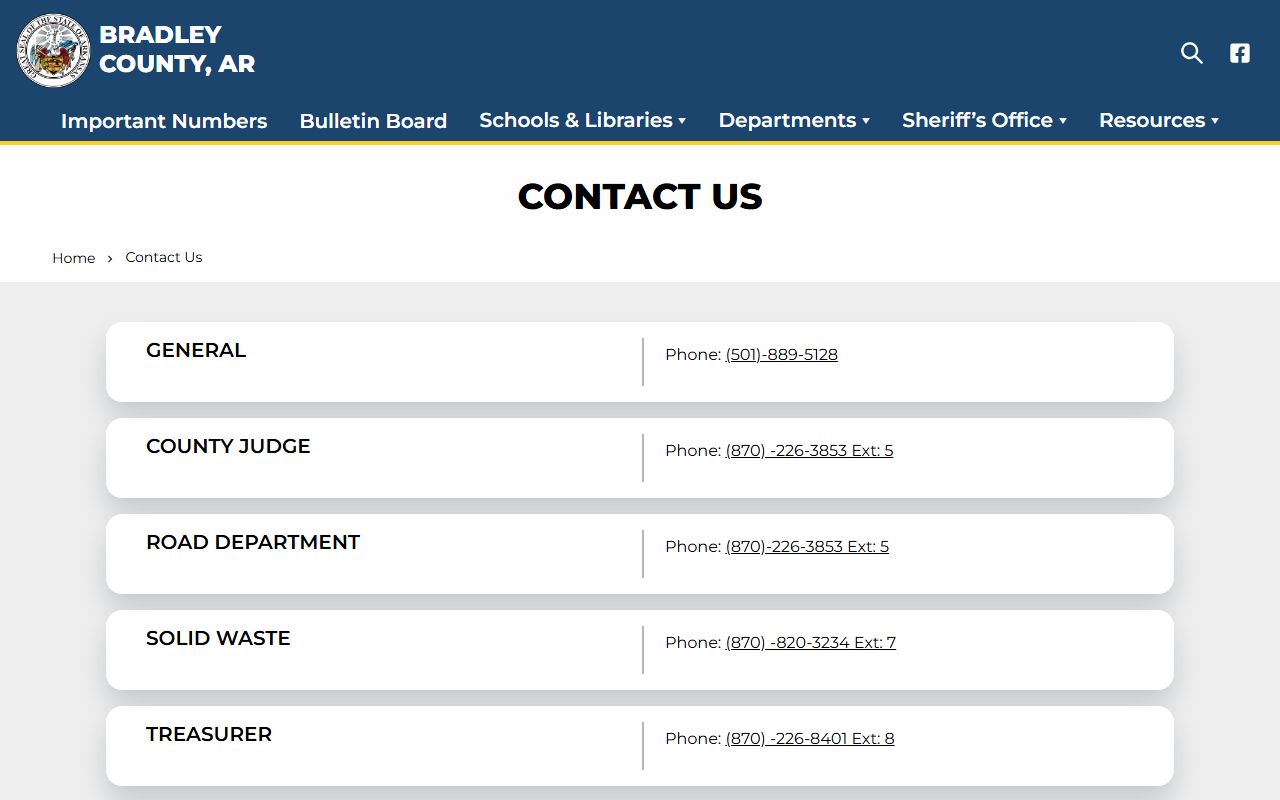 Bradley County Sheriff contact page for Bradley County jail mugshots requests