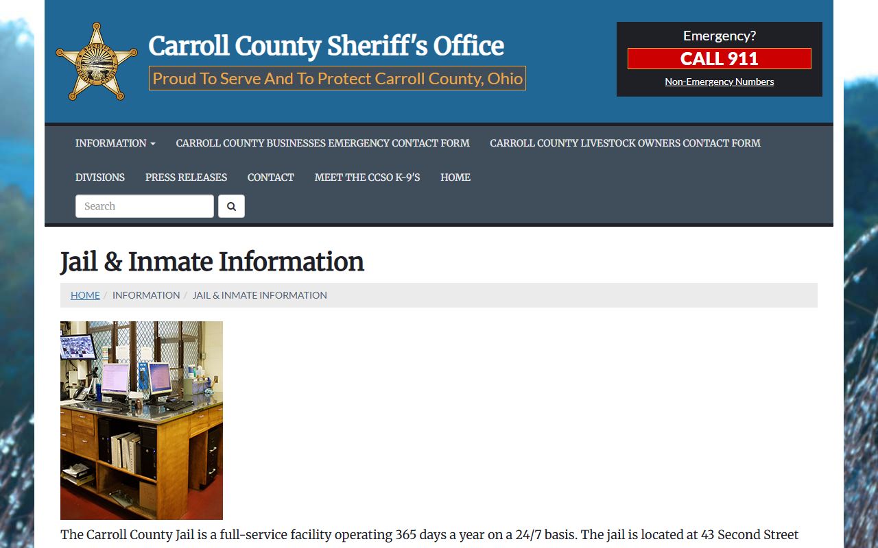 Carroll County Jail inmate information page for jail mugshots and booking