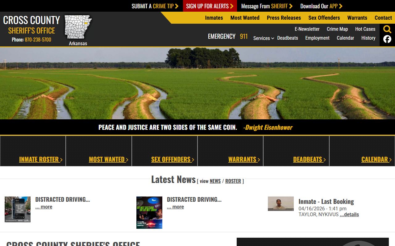 Cross County Sheriff's Office website for Cross County jail mugshots