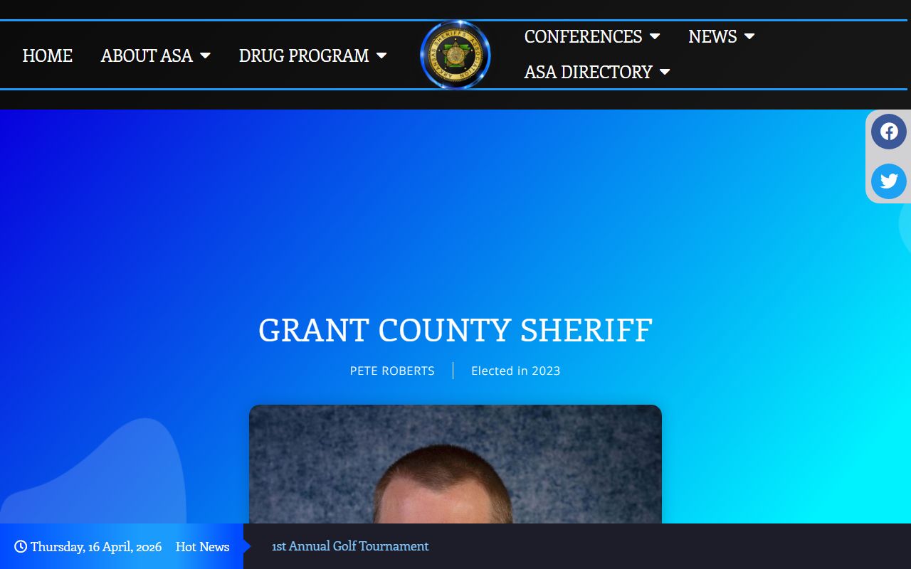 Grant County Sheriff profile page for Grant County jail mugshots