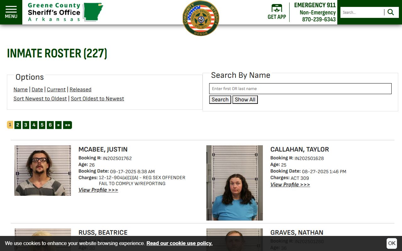 Greene County inmate roster page for Greene County jail mugshots