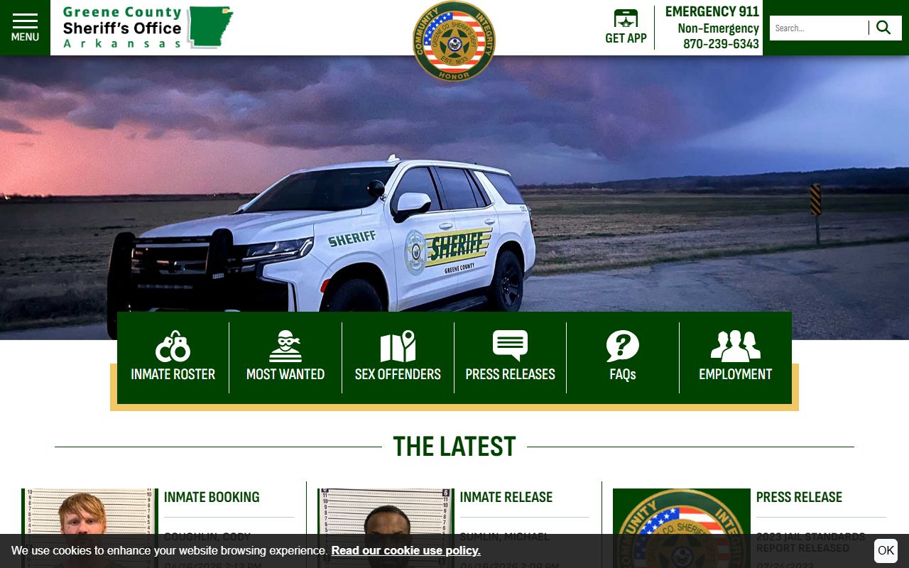 Greene County Sheriff's Office website for Greene County jail mugshots