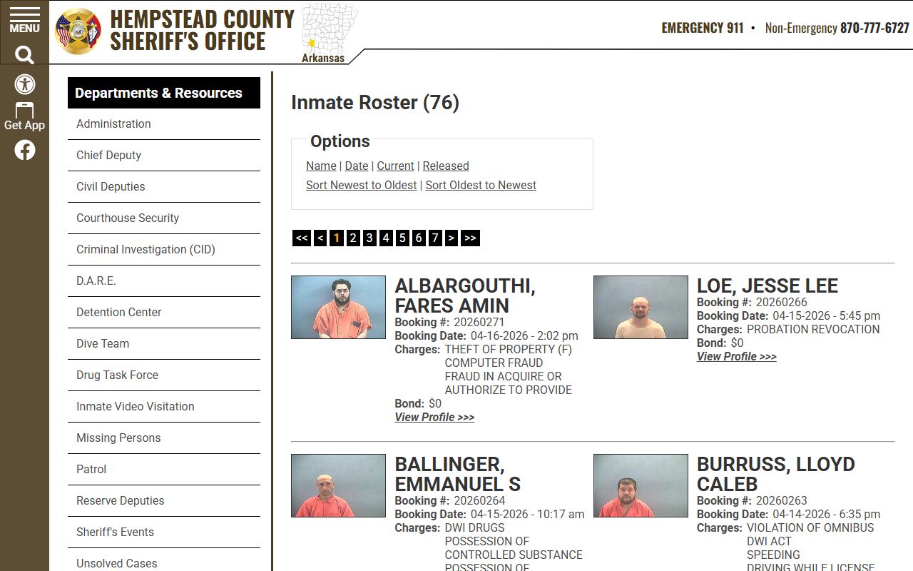 Hempstead County inmate roster for Hempstead County jail mugshots