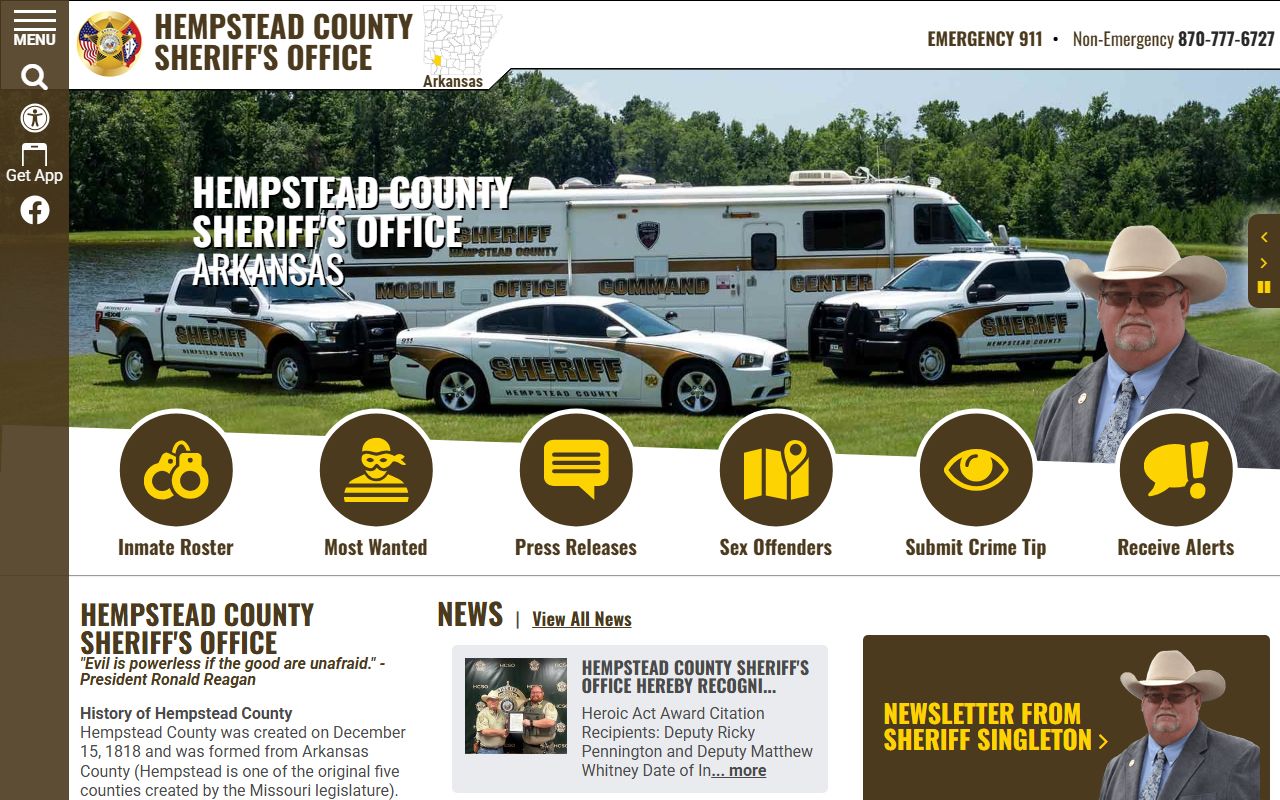Hempstead County Sheriff's Office website for Hempstead County jail mugshots