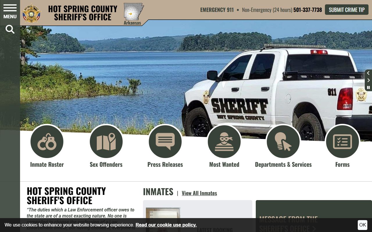 Hot Spring County Sheriff's Office website for Hot Spring County jail mugshots