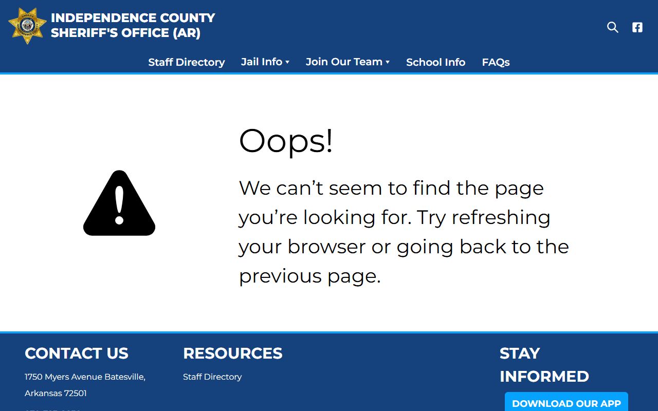 Independence County Roster page for jail mugshots and inmate search