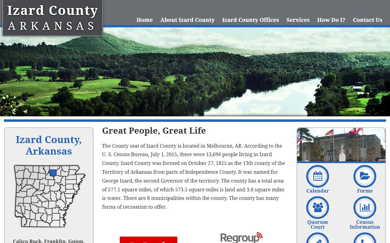 Izard County government website for court and booking records