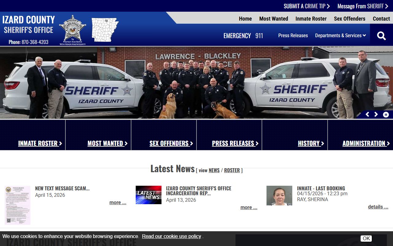 Izard County Sheriff Office website for Izard County jail mugshots