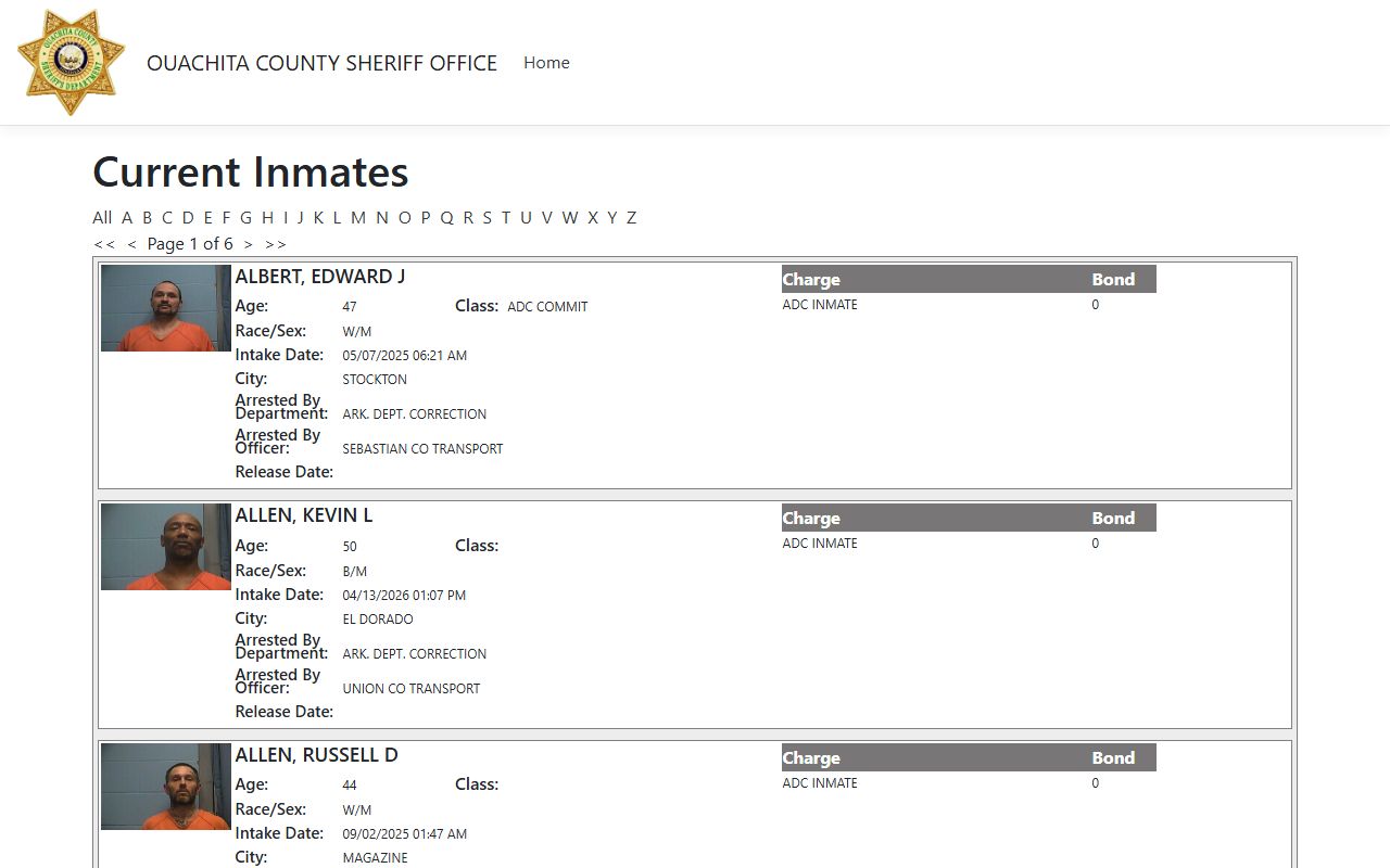 Ouachita County ISOMS jail portal for inmate roster and mugshots