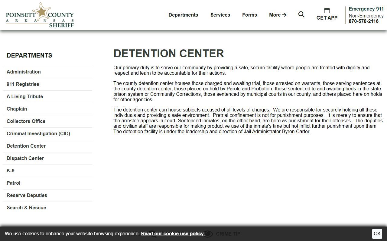 Poinsett County Detention Center page for Poinsett County jail mugshots and intake details