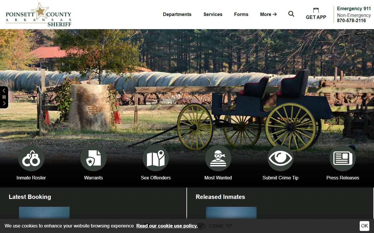 Poinsett County Sheriff's Office website for Poinsett County jail mugshots