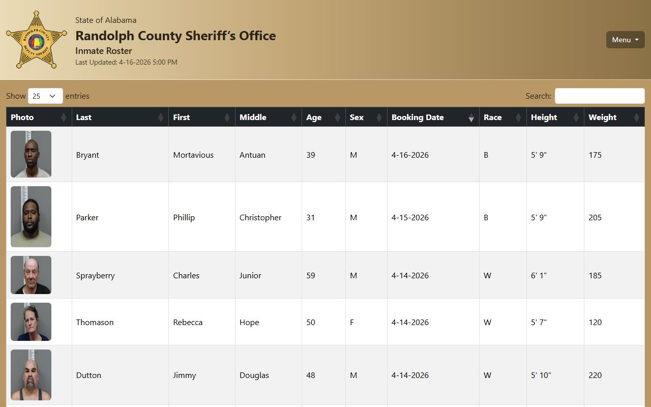 Randolph County inmate roster for Randolph County jail mugshots by name and booking