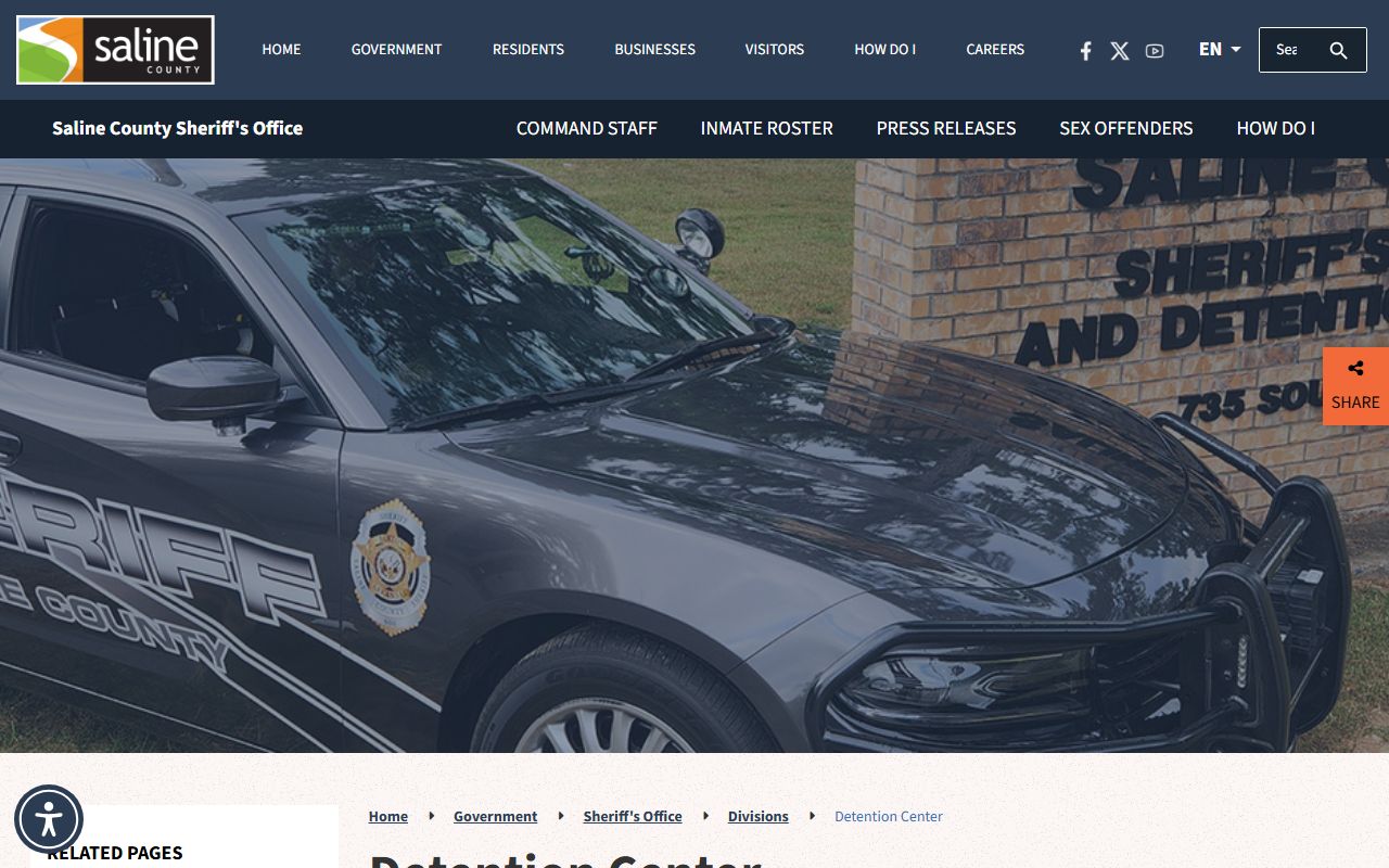 Saline County Detention Center page for Saline County jail mugshots and booking