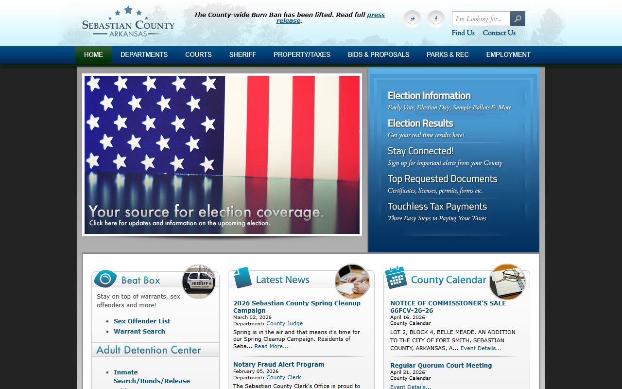 Sebastian County government website for Sebastian County jail mugshots