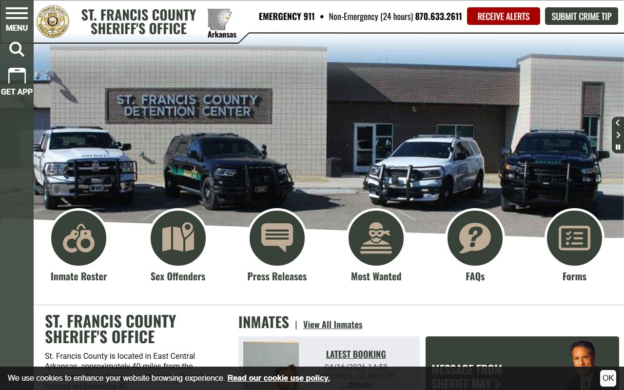 St. Francis County Sheriff website for St. Francis County jail mugshots