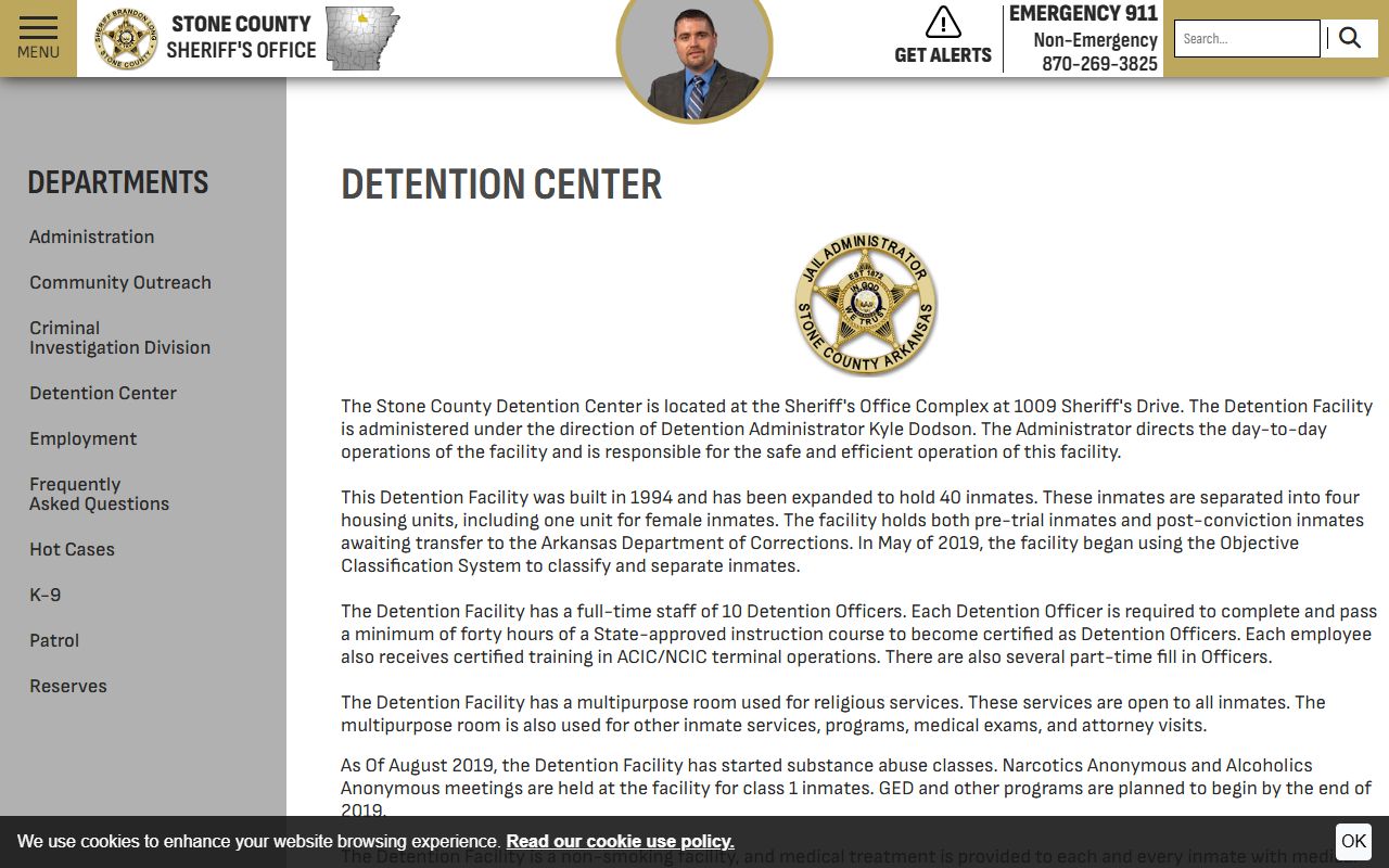 Stone County Detention Center page with Stone County jail mugshots info