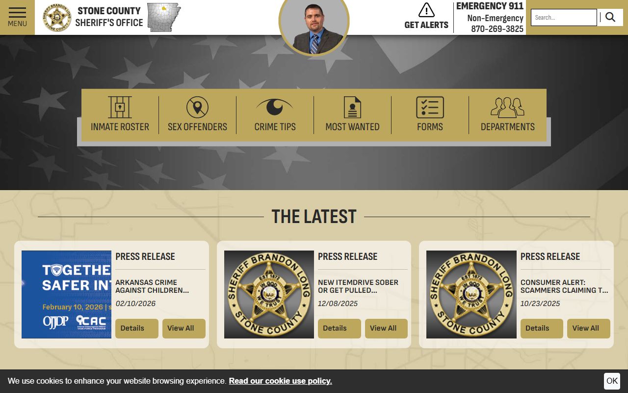 Stone County Sheriff's Office website for Stone County jail mugshots