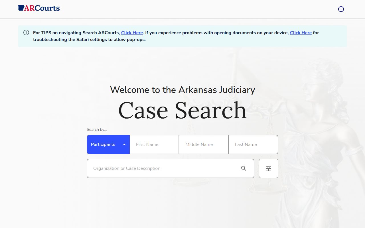 Arkansas CourtConnect public case search portal for jail mugshots court records