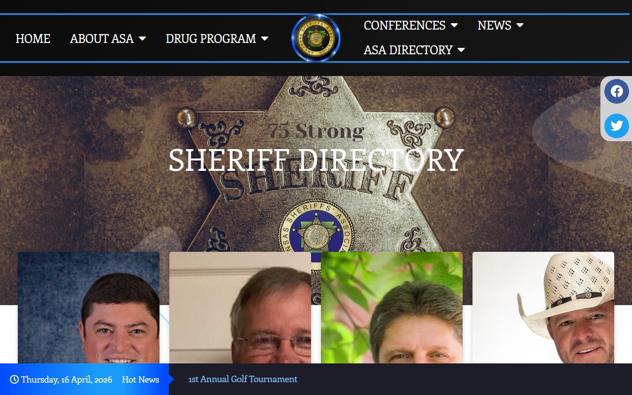 Arkansas Sheriffs Association directory listing all 75 county sheriffs for jail mugshots